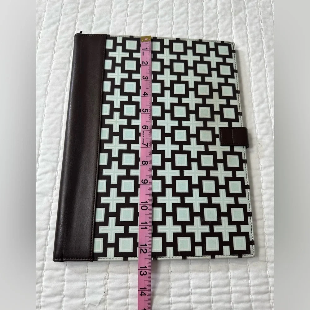 Modern Cross Pattern Leather Padfolio with Brown And Blue Trim